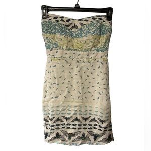 Redley Linen Strapless Dress‎ Teal And Green With Fly Design Very Unique